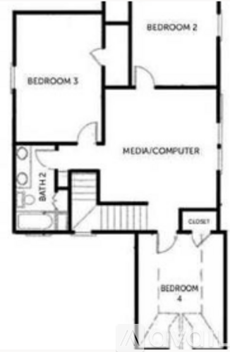 A floor plan of a house with four bedrooms.