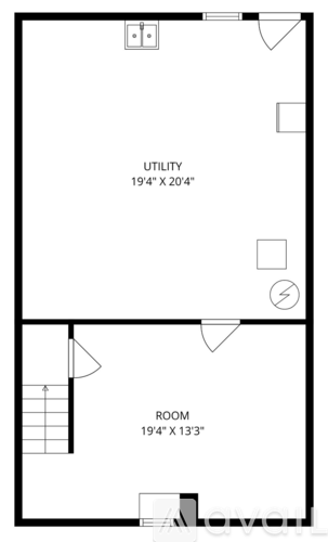 A floor plan of a room with a utility area and a bedroom.