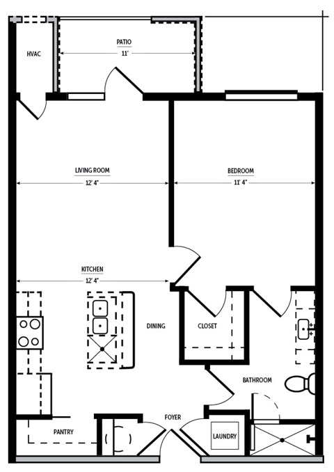 A floor plan of a house with a living room, dining room, kitchen, bedroom, bathroom, pantry, laundry, and cloakroom.