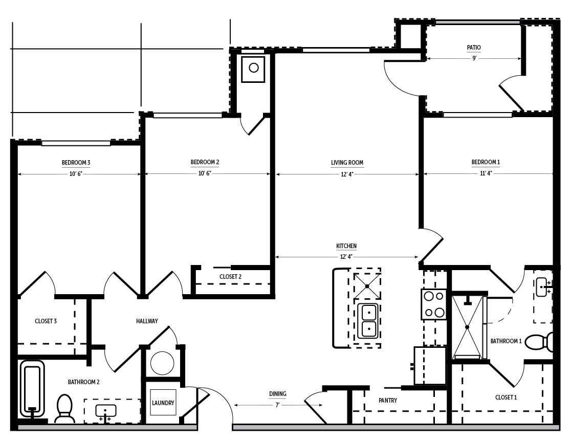 A black and white image of a house floor plan.