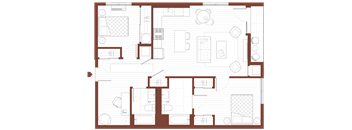 2 Bedrooms, 2 Bathroom E1