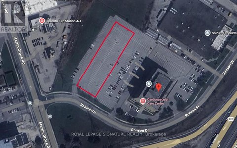 A map shows a red outlined area in the middle of a city.