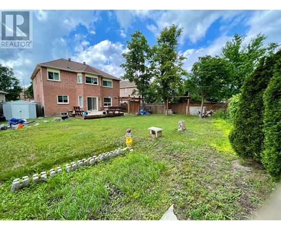 A backyard with a lawn, a fire hydrant, and a fence.