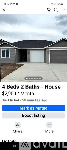 A house rental listing for a 4 bedroom, 2 bathroom house for $2,950 per month.