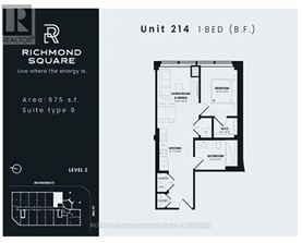A black and white image of a floor plan for a 1 bedroom apartment in Richmond Square.
