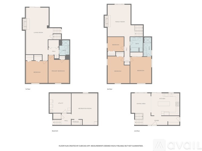 Four different floor plans for a building are laid out.