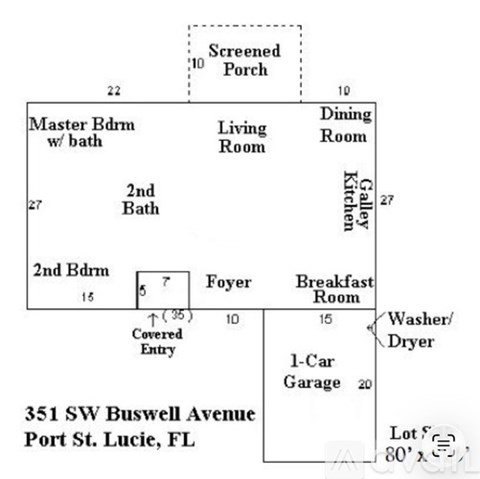A diagram of a house layout at 351 SW Buswell Avenue, Port St. Lucie, FL.