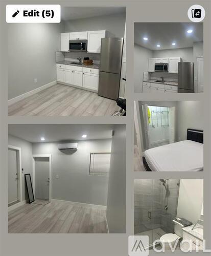 A series of images showing a kitchen, bedroom, and bathroom.