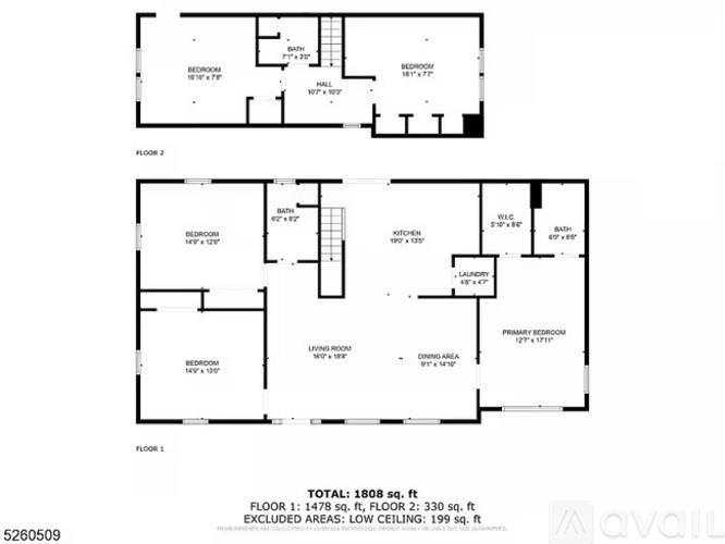 Floor plan of a three-story building with a total area of 1080 square feet.