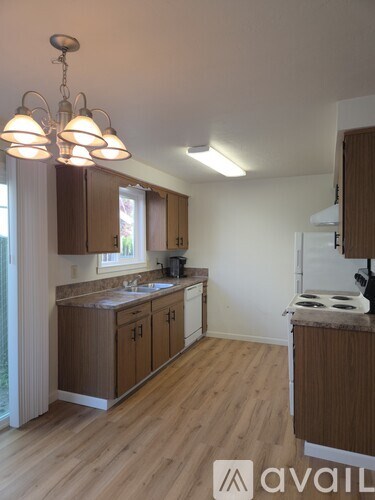 A kitchen with wooden cabinets and a countertop.