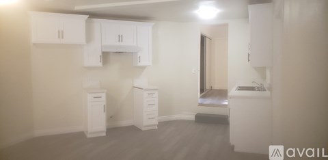 A white kitchen with a sink and cabinets.