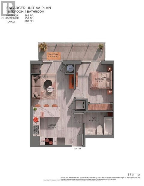 A floor plan of a 4 bedroom, 1 bathroom apartment.