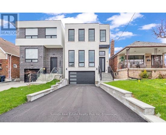 A modern two-story house with a garage is for sale in Toronto.