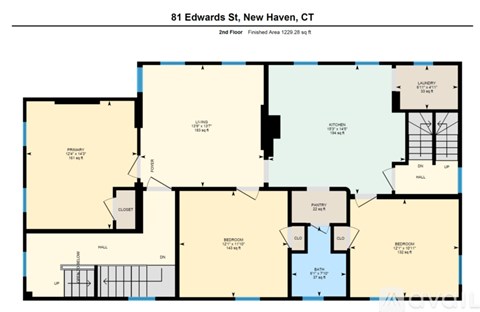 A floor plan for a property at 81 Edwards St, New Haven, CT, showing two floors with rooms labeled and dimensions provided.