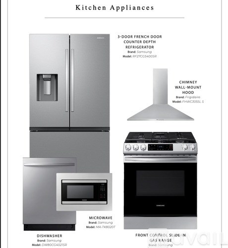 A catalogue page for kitchen appliances including a fridge, oven, dishwasher and microwave.