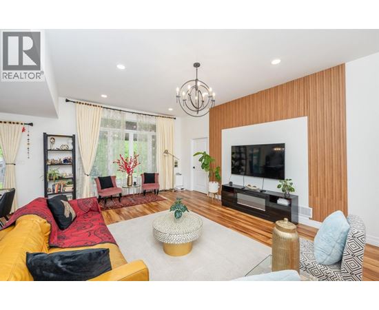 A living room with a yellow sofa and a television.