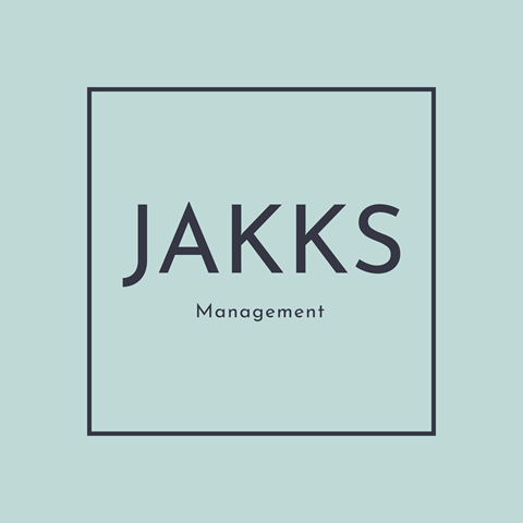 A blue square with the word "JAKKS" in large letters and "Management" in smaller letters below it.
