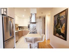 A modern kitchen with a white table and chairs.