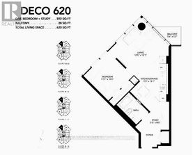 A black and white image of a floor plan for a one bedroom, study, and balcony apartment.
