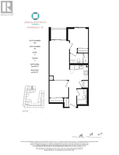 A floor plan for a suite in the Abeja District Tower 3.