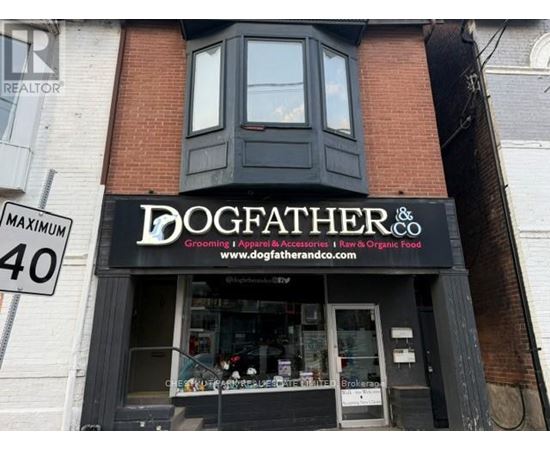 A storefront with a sign that reads "DOGFATHER & CO" sells grooming, apparel, and accessories.