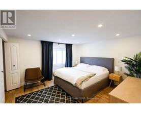 A bedroom with a large bed, a chair, and a plant.