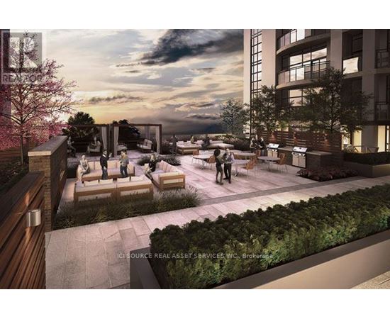 A rendering of a modern outdoor seating area with people enjoying the view.