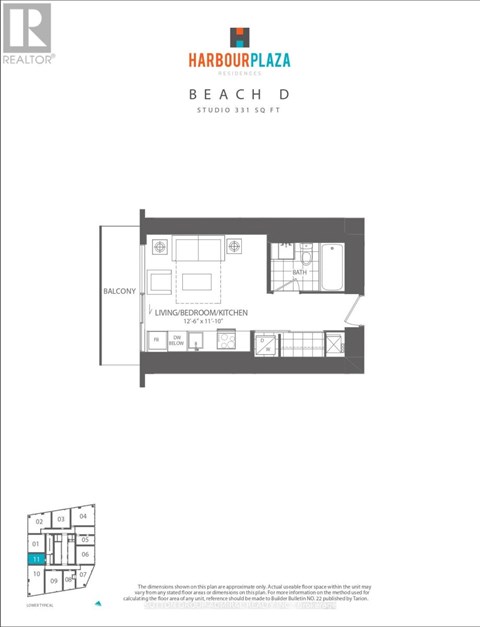 A floor plan for a Harbour Plaza Beach studio apartment.