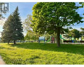 A park with a playground and a green slide.
