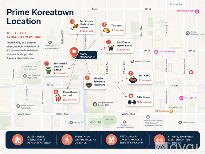 A map showing the location of Prime Koreatown and nearby attractions.