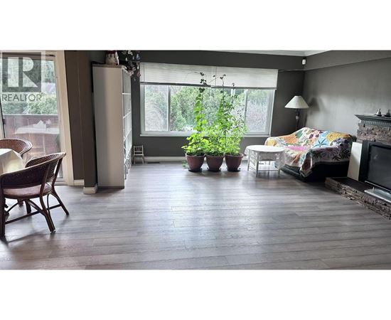 A living room with a couch, chair, and potted plant.