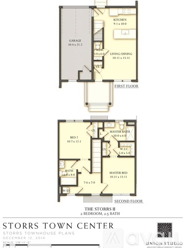 A floor plan for the Storrs Town Center shows the layout of the first and second floors.