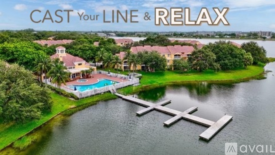 A large house with a pool and dock is advertised for rent.