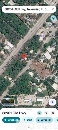A map application is open, showing a location at 88901 Old Hwy, Tavernier, FL.