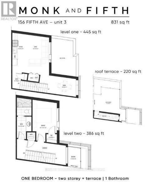 A floor plan for a one bedroom apartment with two story and terrace.