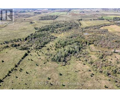 An aerial view of a landscape with a mix of greenery and open fields.