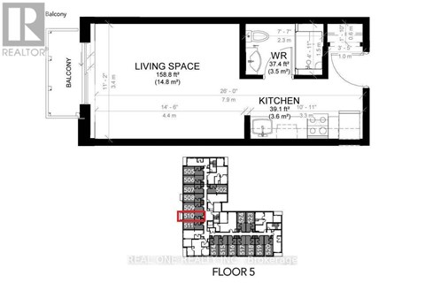 A floor plan for a living space and kitchen area.