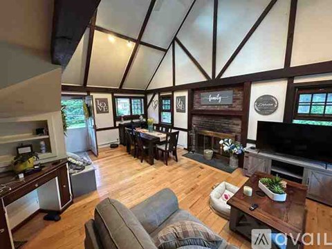 A living room with a fireplace and a couch.