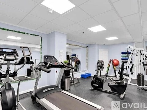 A gym with treadmills, exercise bikes, and other equipment.