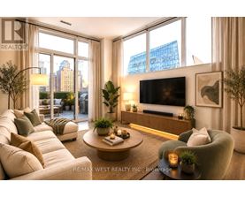 A well-lit living room with a large window and a flat screen TV.