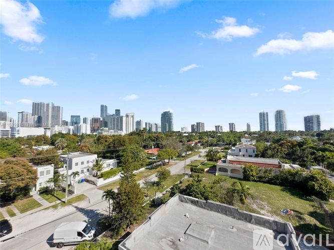 A cityscape with buildings and a clear sky.