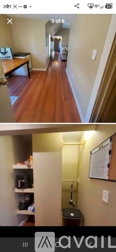 A long hallway with a door at the end.