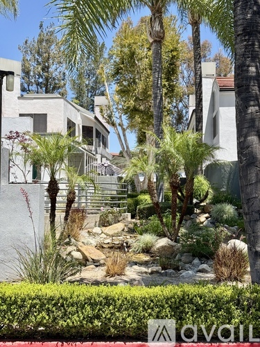 A white house with a palm tree in front.