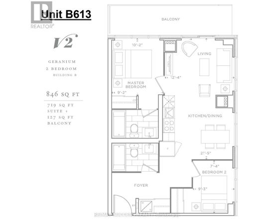 A floor plan for a Geranium 2 Bedroom Building B is shown with a total area of 846 square feet.