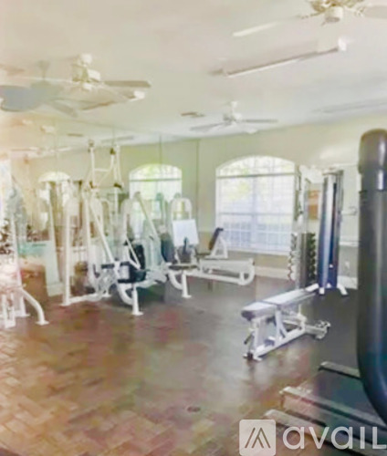 A gym with a variety of equipment including a treadmill, weights, and a bench press.