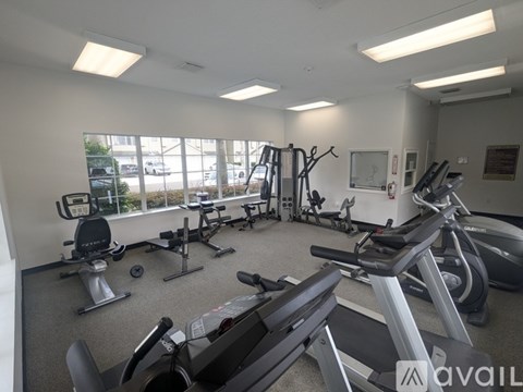A gym with treadmills, exercise bikes, and other equipment.
