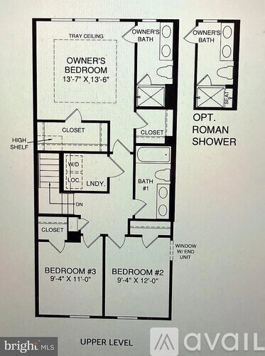 A floor plan for an apartment with two bedrooms and two bathrooms.