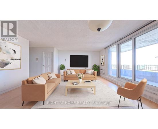 A large open space with a tiled floor and a glass door leading to a balcony.