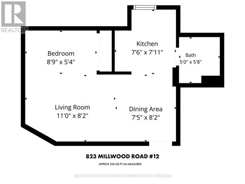 A black and white image of a floor plan for a property at 823 Millwood Road #12.