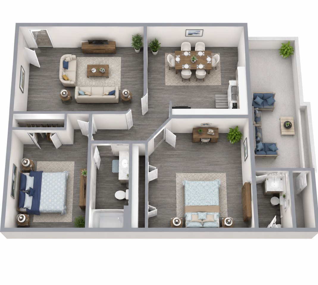 2/2 w/ Patio